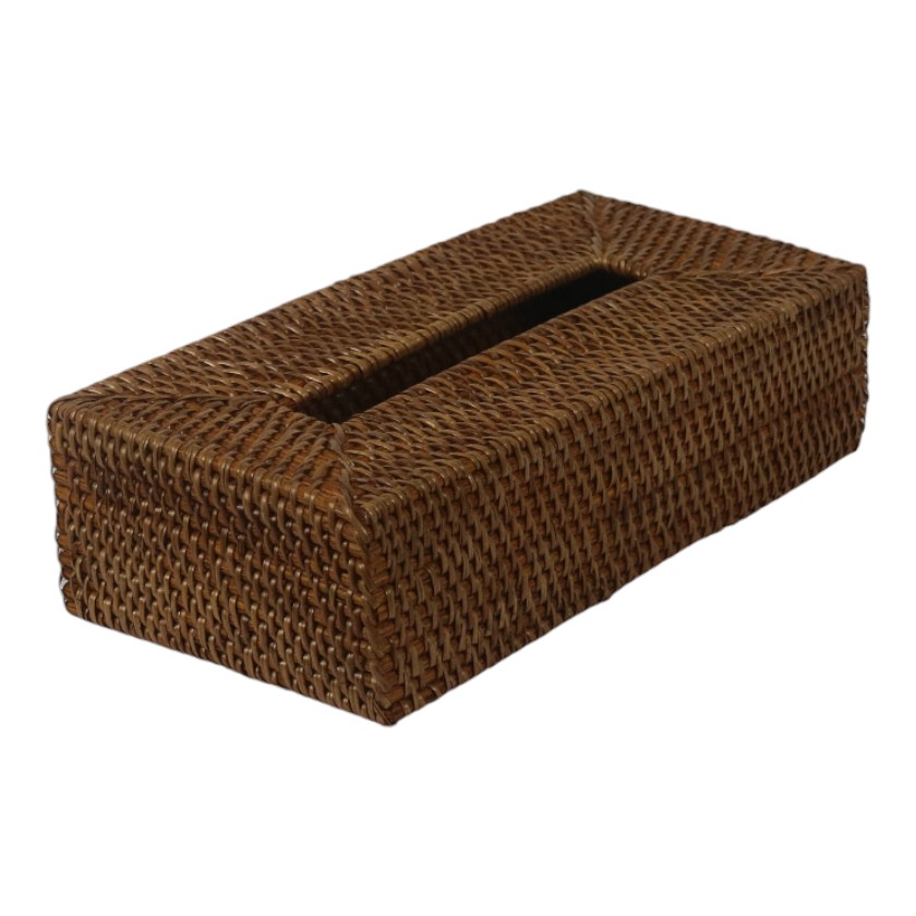 RATTAN TISSUE BOX RECTANGULAR COVER OPEN NATURAL