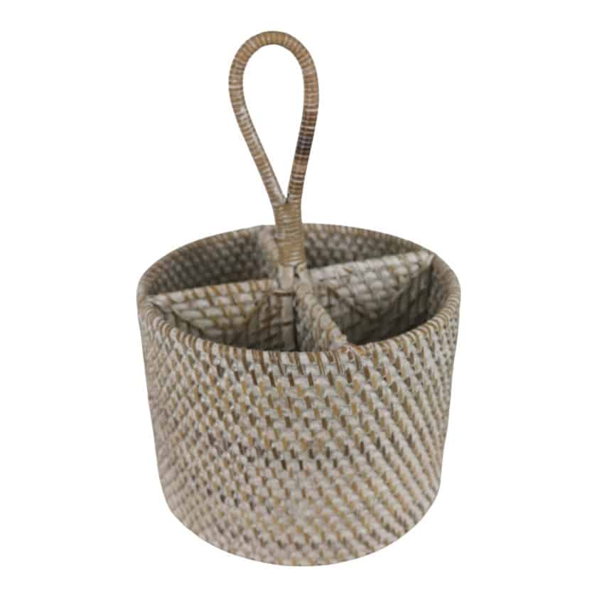 RATTAN CUTLERY HOLDER ROUND WHITEWASH