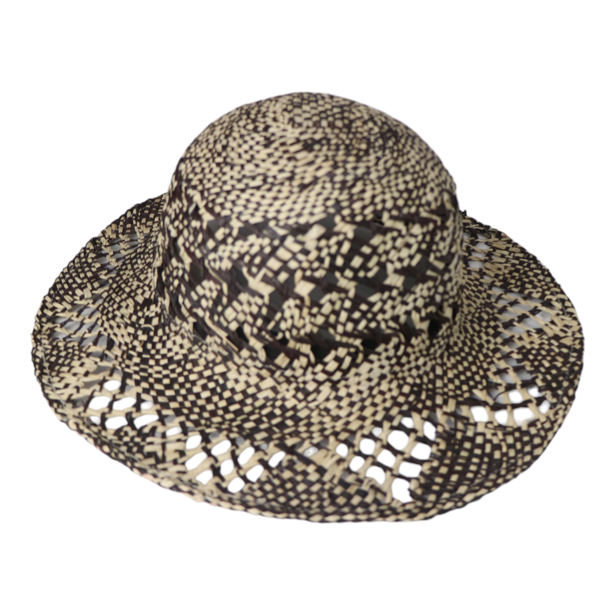 PANDAN HAT BLACK & NATURAL MOTIF