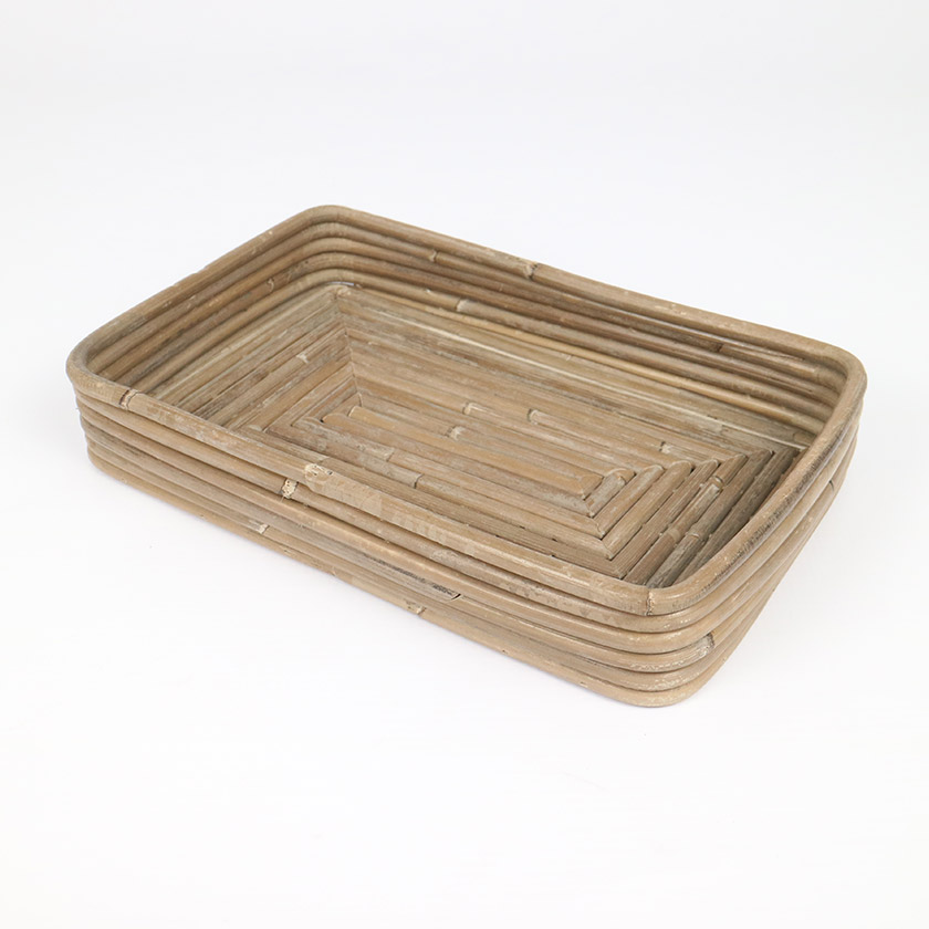 RATTAN THICK CORE VANITY TRAY GREY