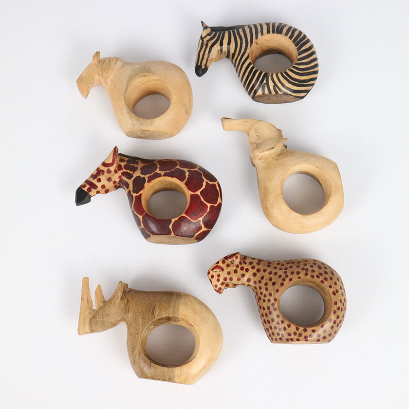 Wood Napkin Ring Animal Set of 6 | Jambo Imports Accessories