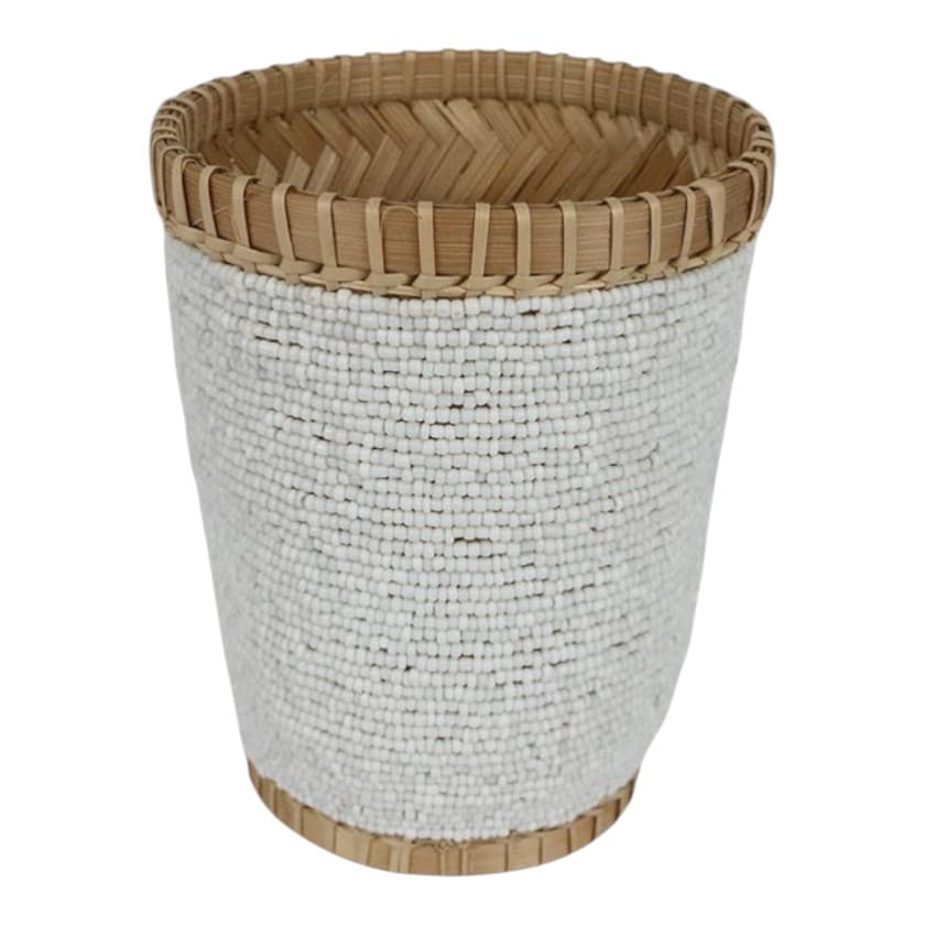 BEADED CUTLERY HOLDER WHITE