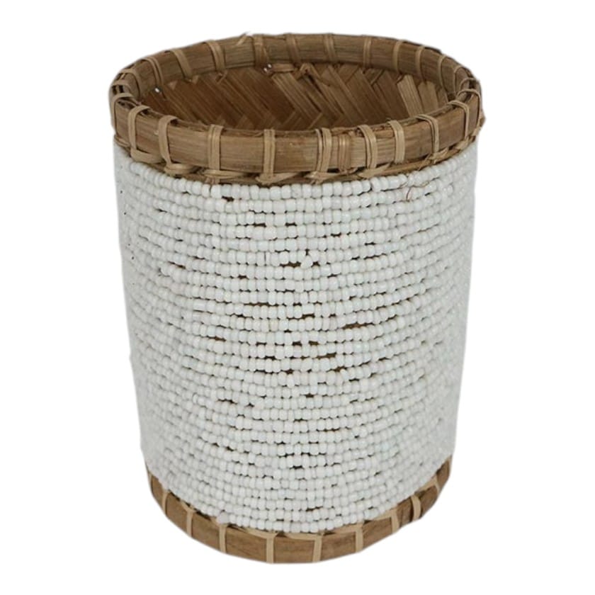 BEADED PENCIL HOLDER WHITE