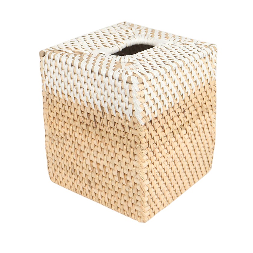 RATTAN TISSUE BOX SQUARE NATURAL WITH PVC