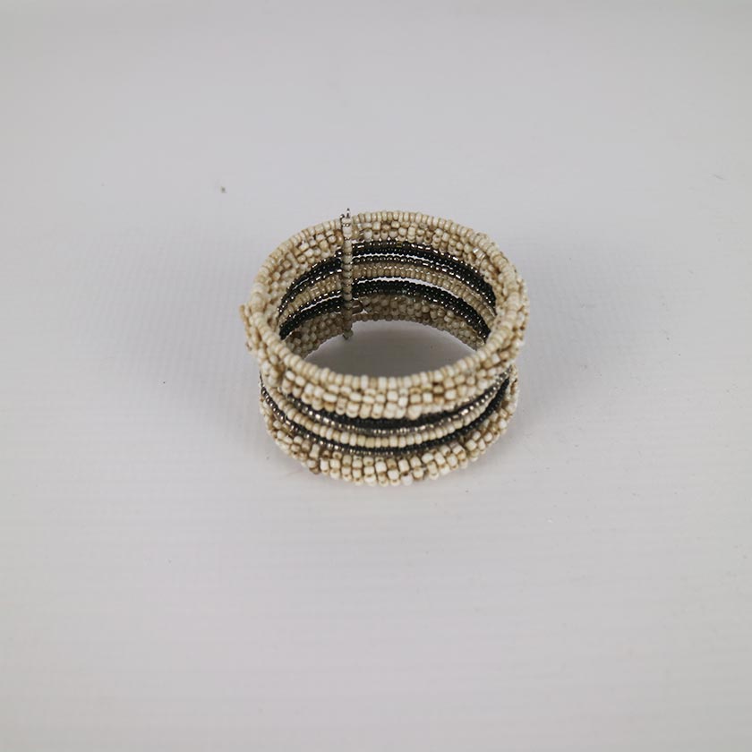 BRACELET CUFF ROPE BLACK, WHITE & SILVER