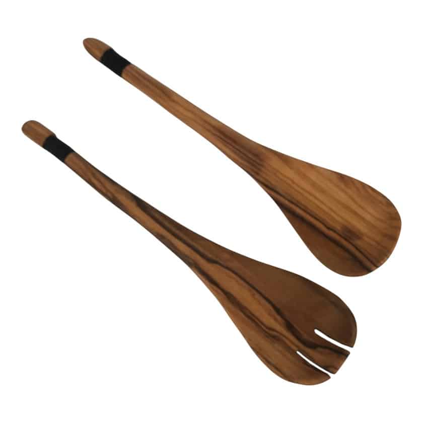 WOOD SALAD SERVER 12" WITH BEAD BLACK