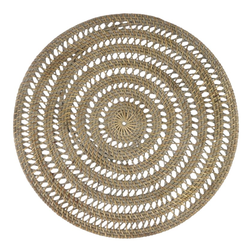 RATTAN PLACEMATS ROUND OPEN GREY WASH