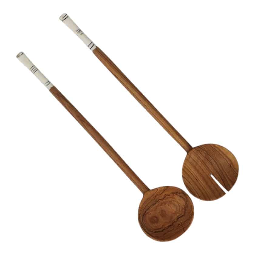 BONE/WOOD SALAD SERVERS 13" NEW DESIGN