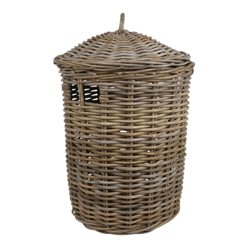 RATTAN THICK LAUNDRY BASKET ROUND LARGE GREY