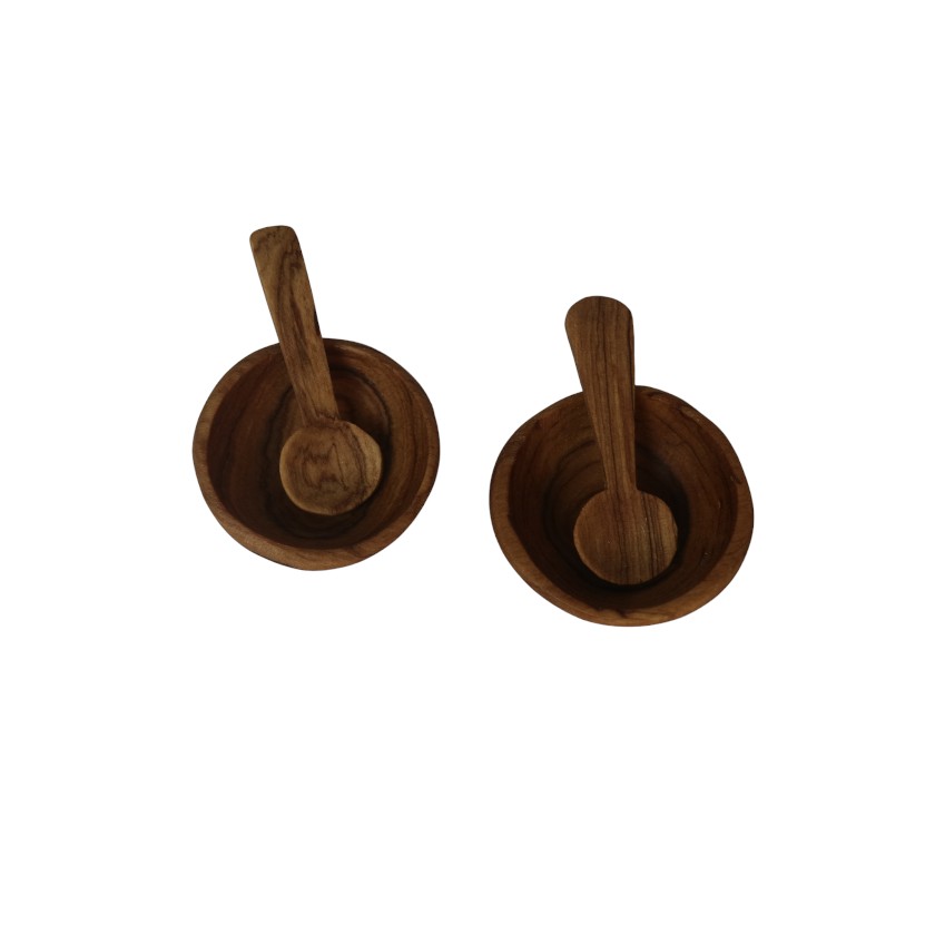 WOOD BOWL SALT & PEPPER W SPOON SET