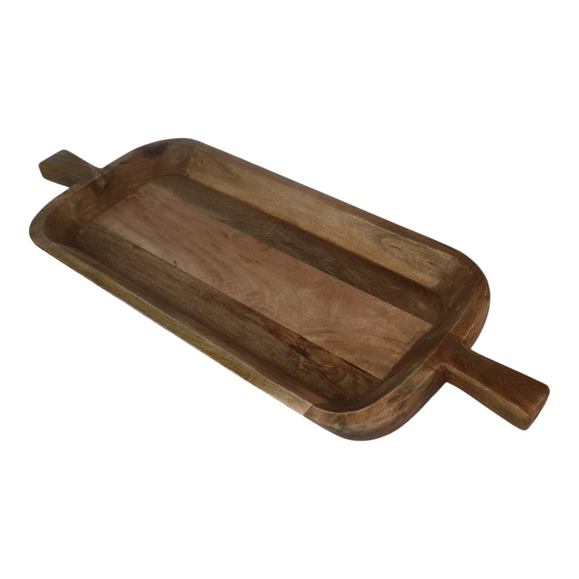 XL wooden dough tray with handles, rustic kitchen decor.