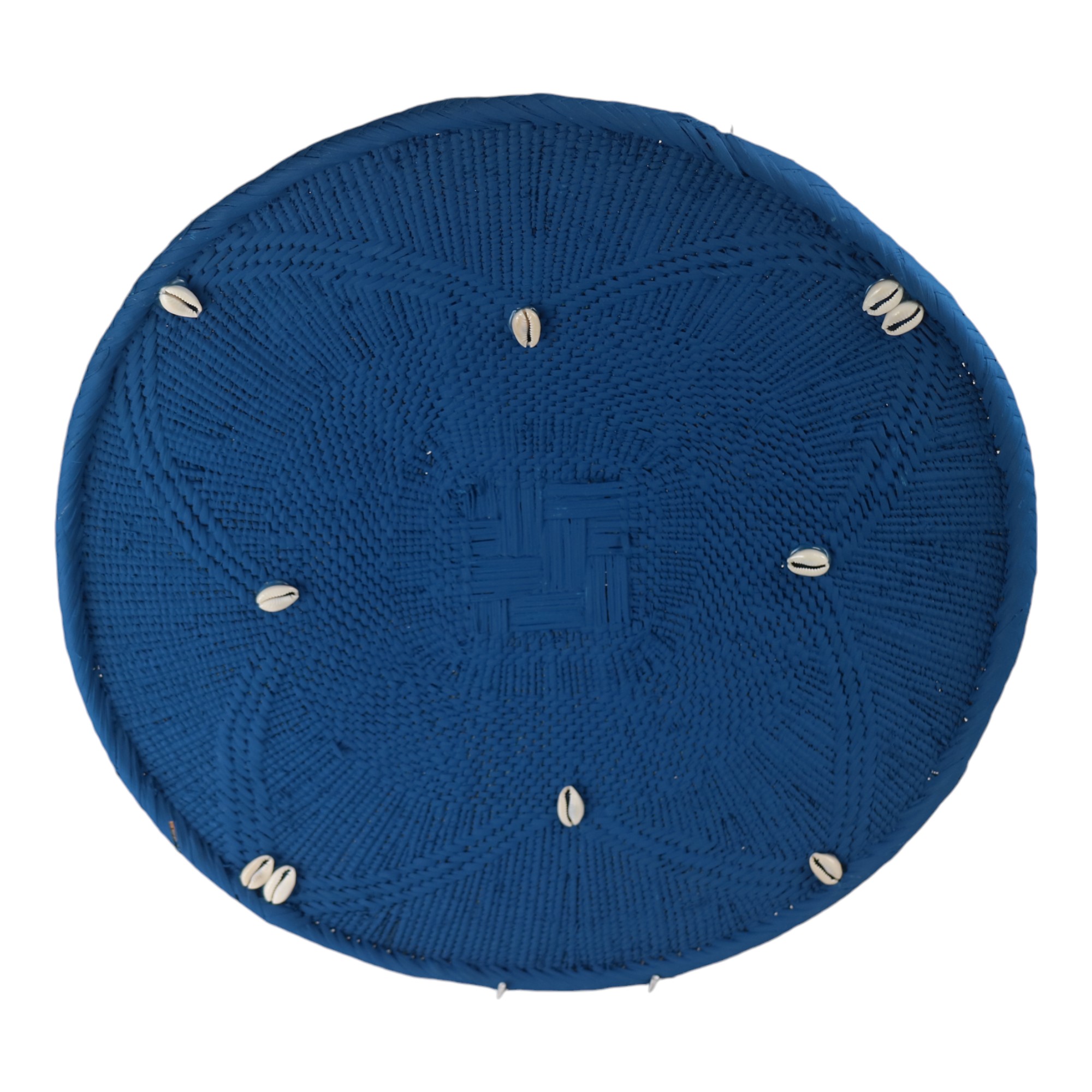 MBINGA PLATE BLUE WITH COWREY ON STAND