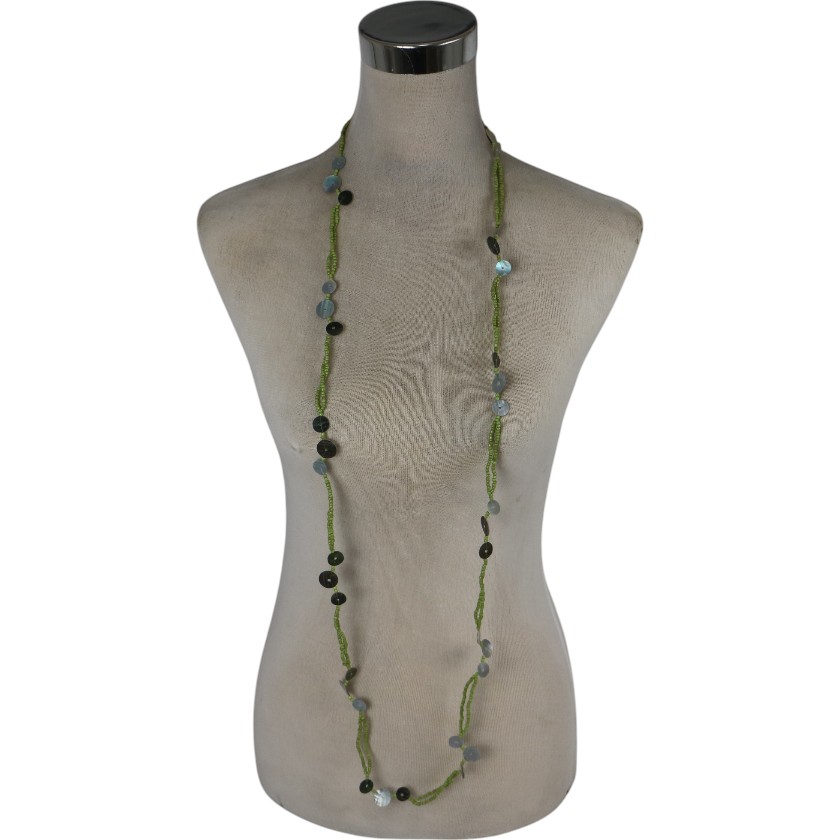 NECKLACE SHELL BUTTON GREEN BEAD LONG