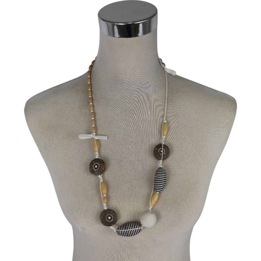 NECKLACE WOOD COCO STRING BLACK & WHITE
