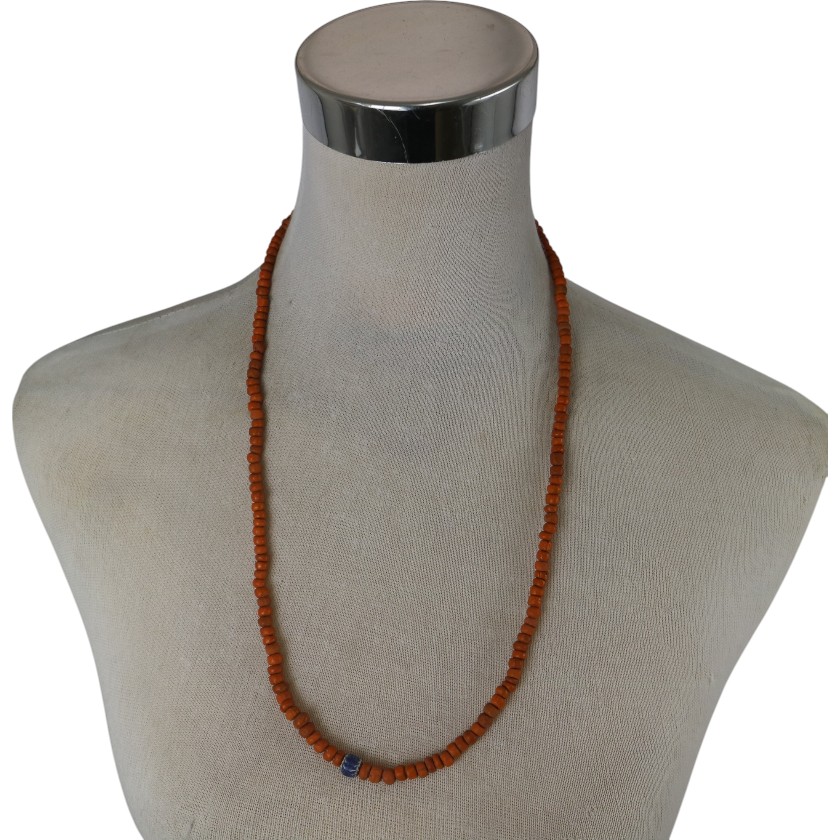 NECKLACE GLASS PASTEL ORANGE WITH BLUE BEAD