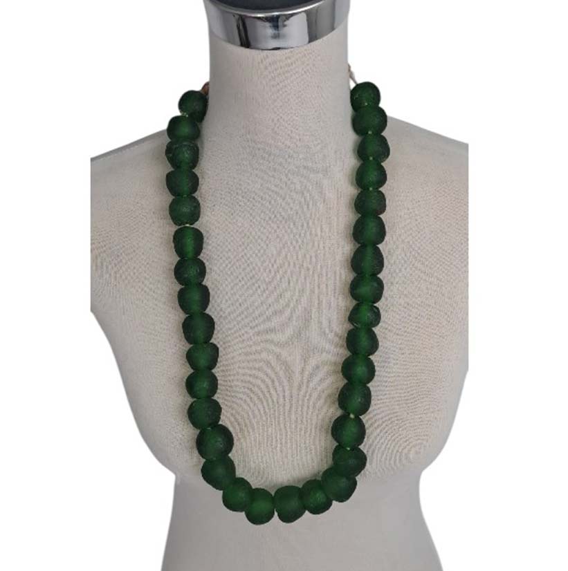 NECKLACE GLASS BEAD CHUNKY SINGLE EMERALD