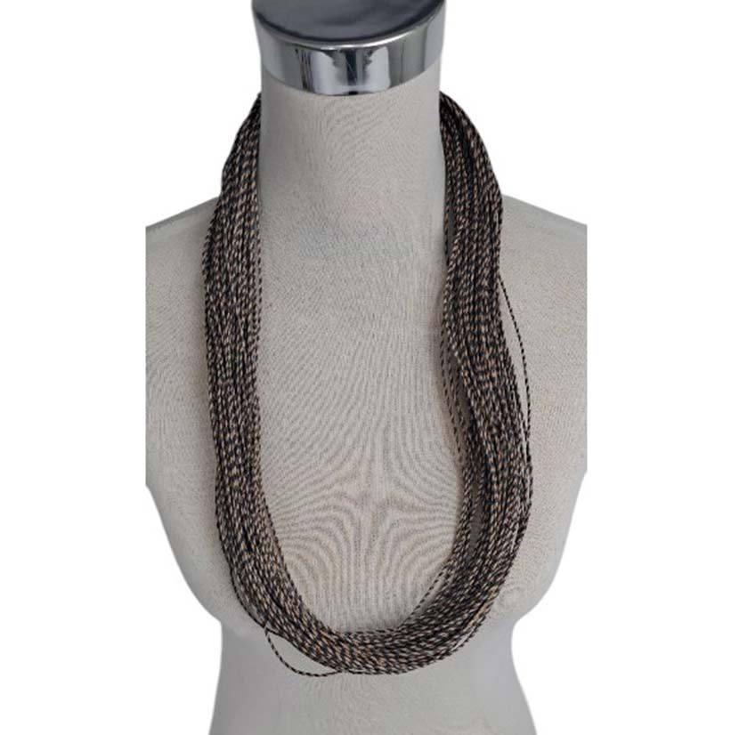 NECKLACE LEATHER XL W BUTTON BLACK & NATURAL