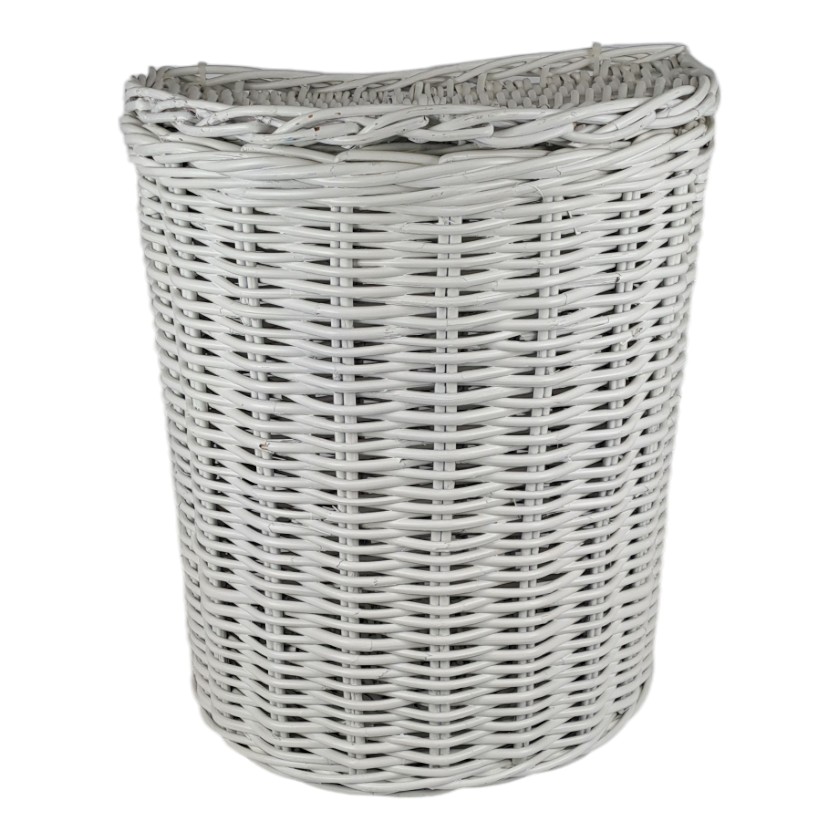 RATTAN THICK LAUNDRY BASKET HALF ROUND WHITE