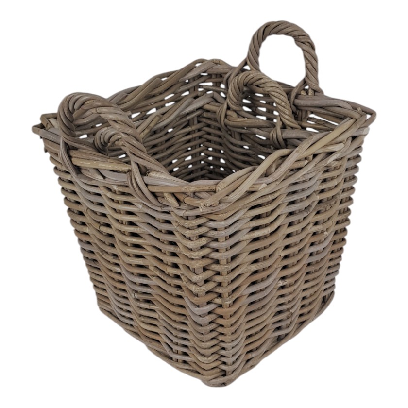 RATTAN THICK PLANTER SQUARE SMALL SET OF 2 GREY