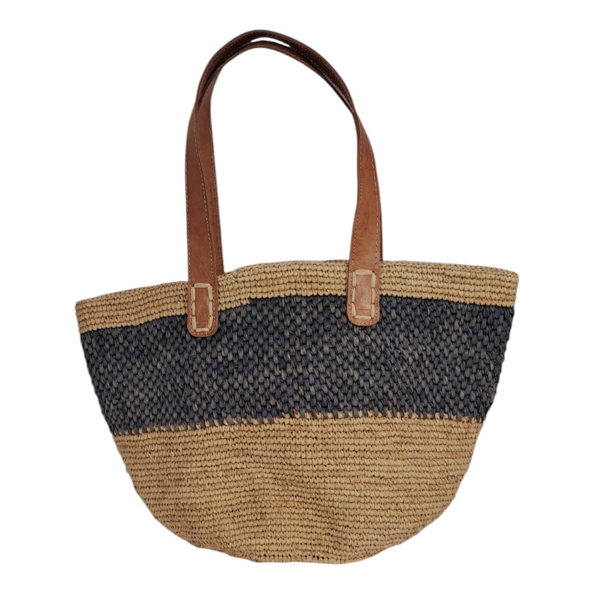 Bag Raffia Crochet Ball Grey & Na