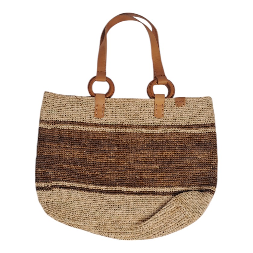 BAG RAFFIA CROCHET BORNE NATURAL & CINNAMON