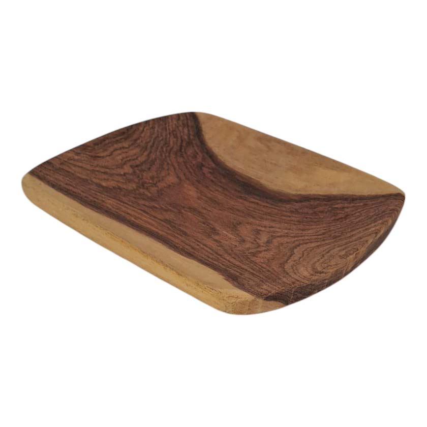 Small rectangular wooden side plate with natural grain design.