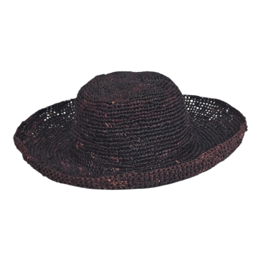 RAFFIA HATS CROCHET LADIES LARGE CHOCOLATE