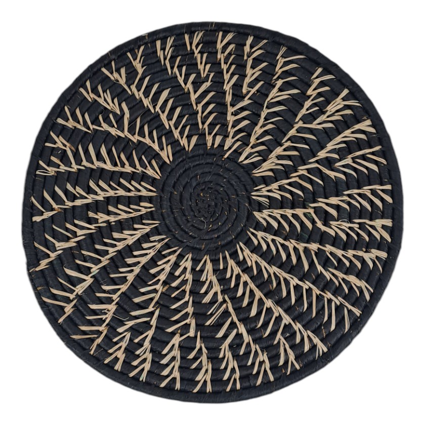 RAFFIA PLACEMATS SPIRAL BLACK WITH NATURAL