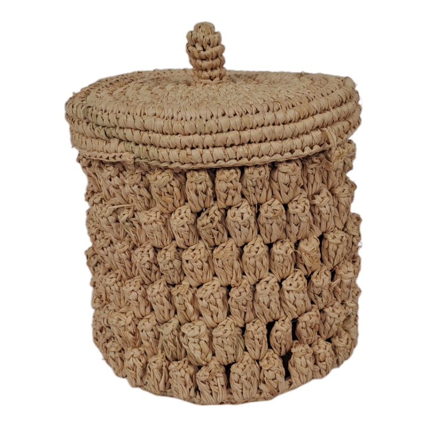 RAFFIA BASKET WITH LID 4" CROCHET