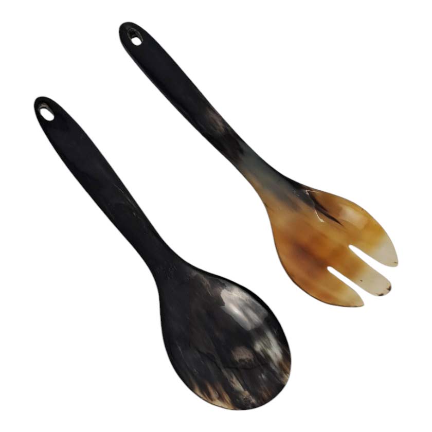 HORN SALAD SERVERS 10" HANGING BLACK