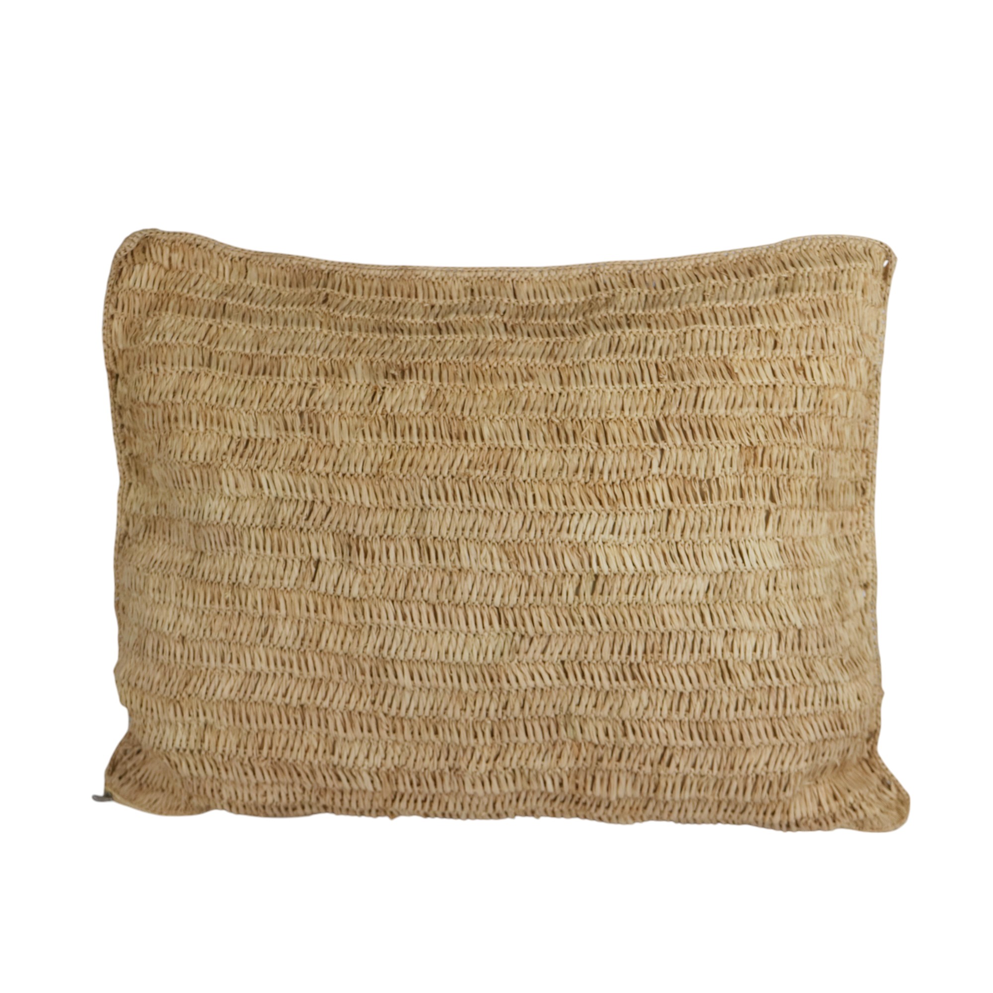 CUSHION RAFFIA CROCHET SOFT NATURAL WITH INNER