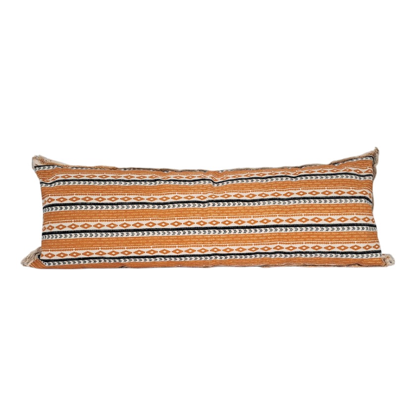 CUSHION BOLSTER NATURAL & TERRACOTA PRINT