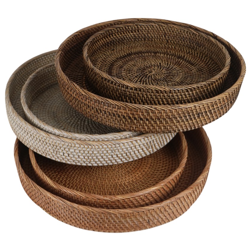 RATTAN TRAY ROUND SET OF 2