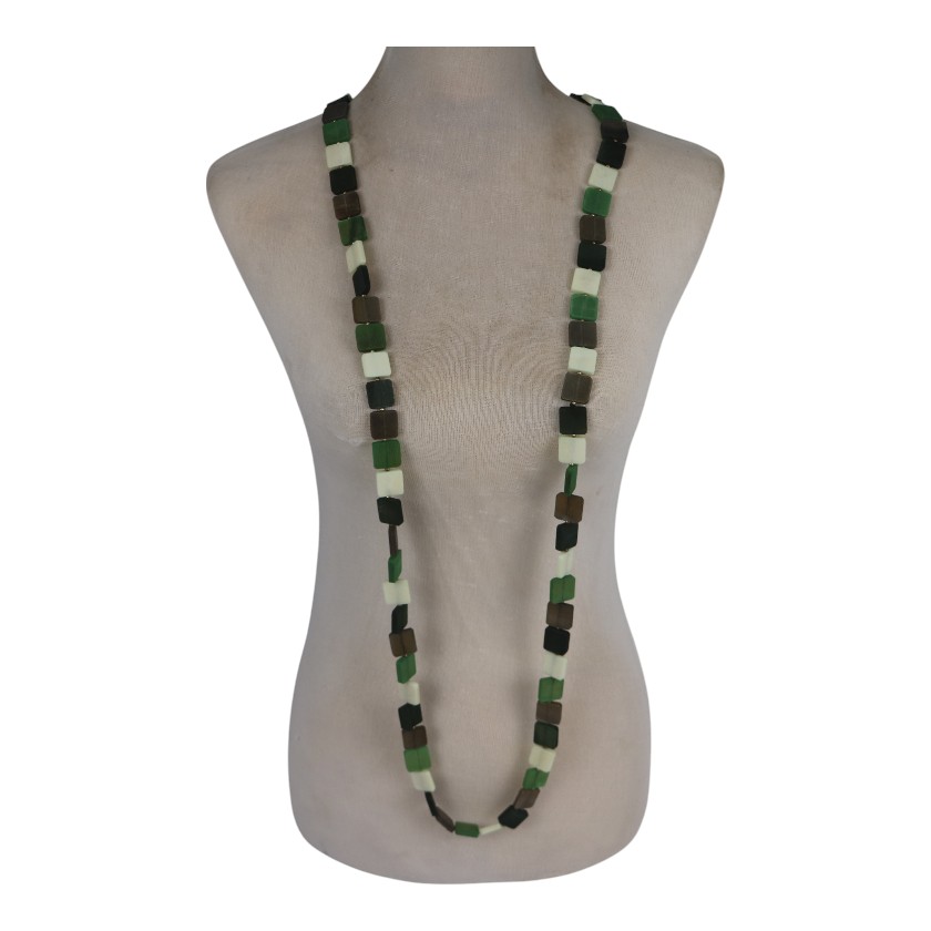 NECKLACE HORN NAT, HUNTER & FOREST GREEN DISKS LON