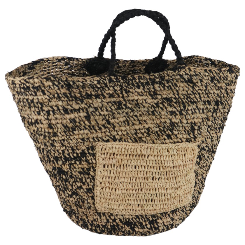 BAG BLACK CROCHET WITH NATURAL POCKET