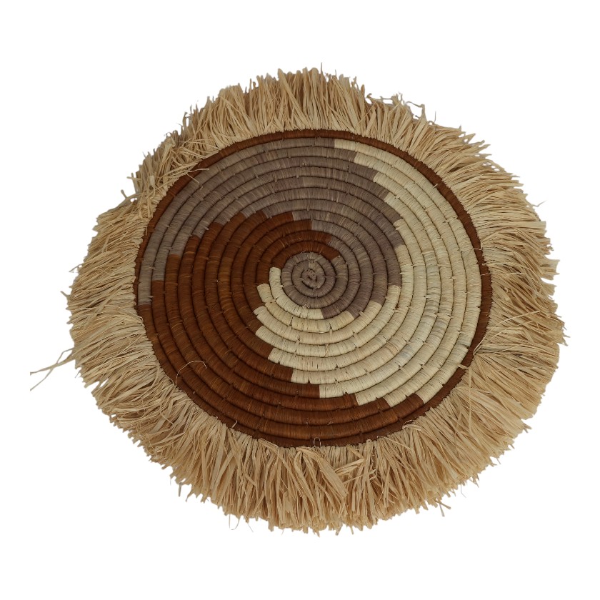 RAFFIA FRINGED WALL HANGING DISKS NAT ASSORTED