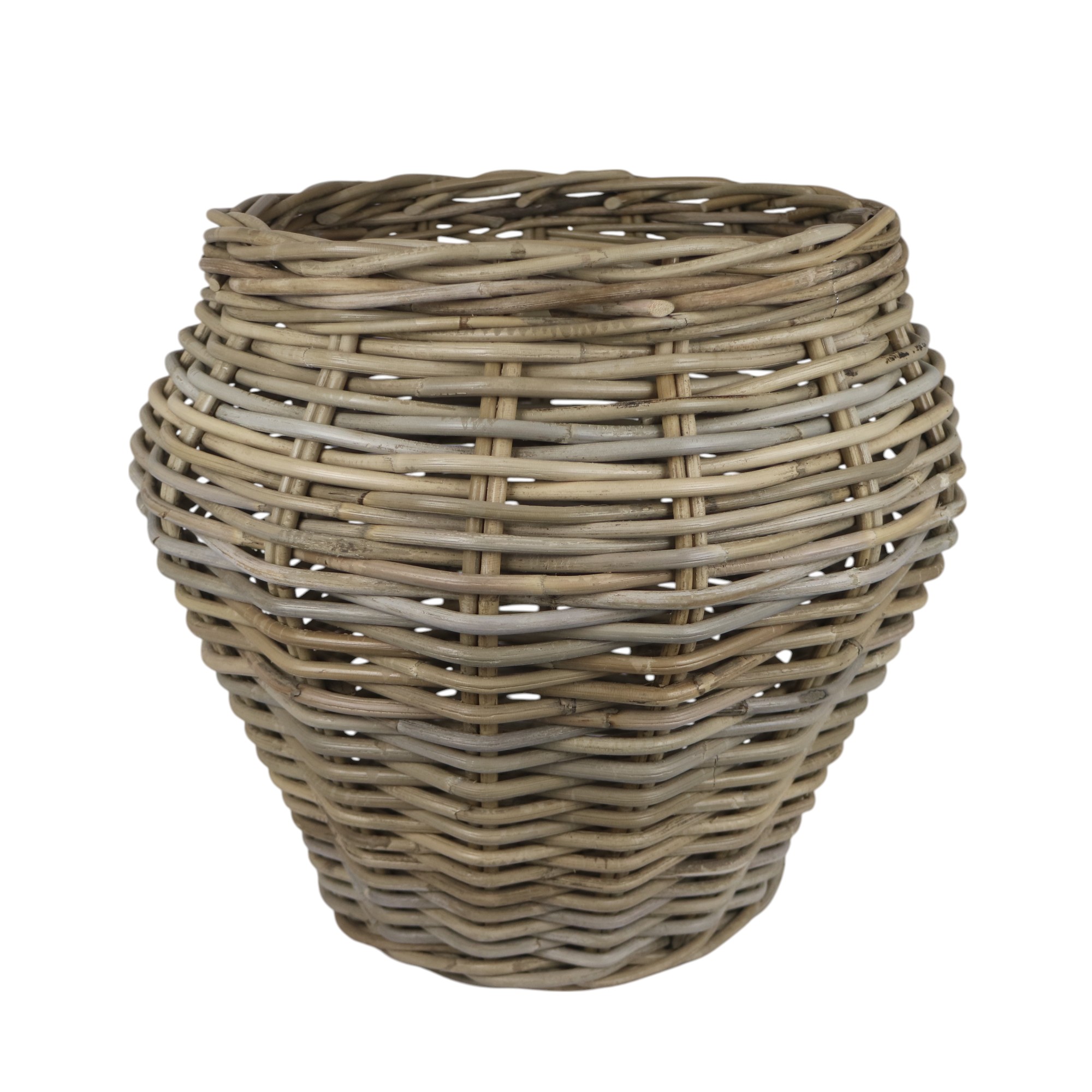 RATTAN THICK PEAR SHAPE BASKET SMALL GREY