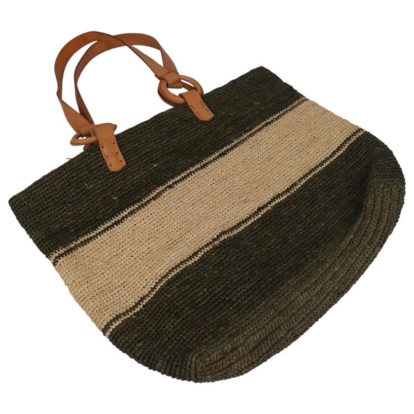 BAG RAFFIA CROCHET BORNE KHAKI & NATURAL