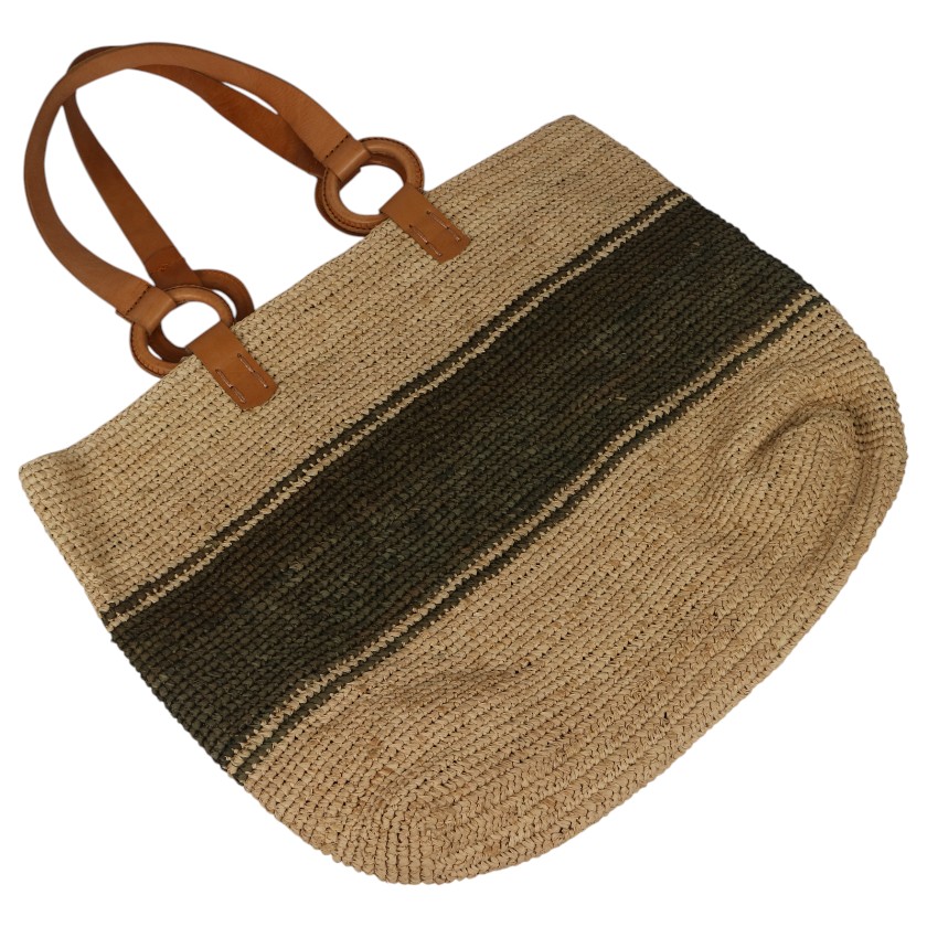 BAG RAFFIA CROCHET BORNE NATURAL & KHAKI