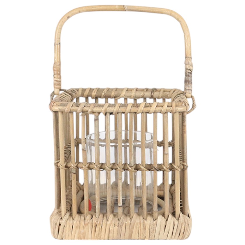 RATTAN THICK LANTERN SQUARE SMALL GREY