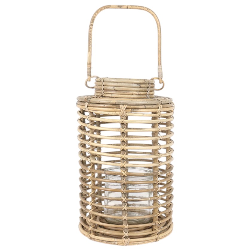 RATTAN THICK HANGING LANTERNS GREY