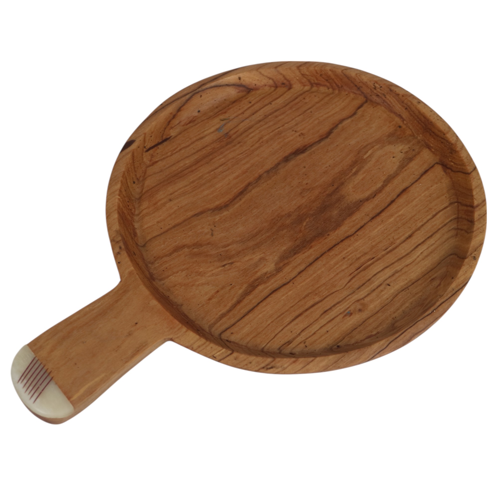 TEAK BOWL WITH HANDLES & BRASS SPOON SET