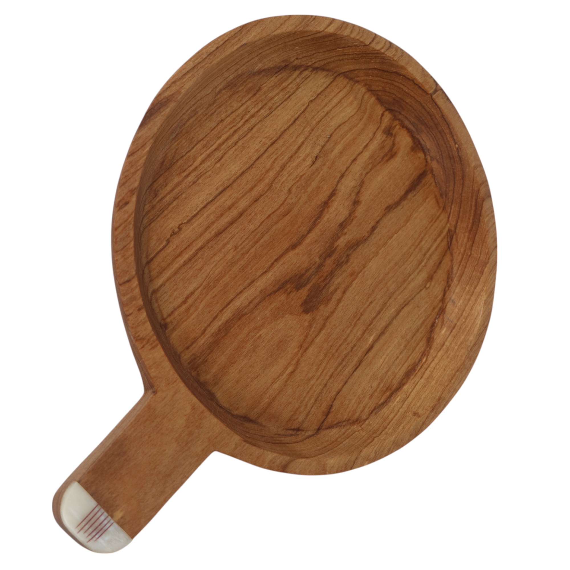 TEAK BOWL WITH HANDLES & BRASS SPOON SET