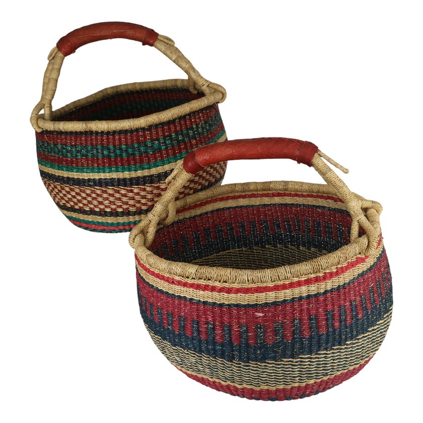 BOLGA BURKINA BASKET WITH HANDLE ROUND LARGE