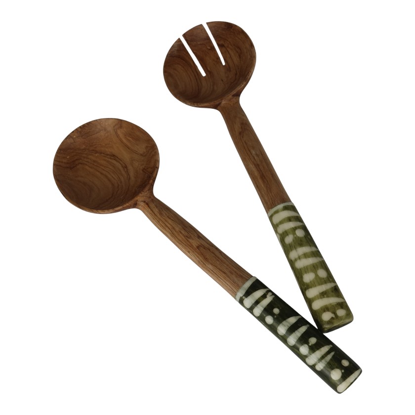 BONE/WOOD SALAD SERVERS 12" KHAKI