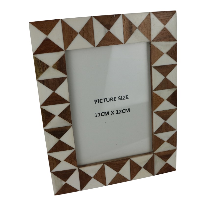 BONE/WOOD FRAME INLAID TRIANGLE 5x7