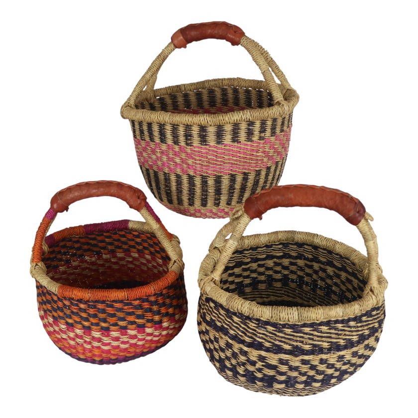 BOLGA BURKINA BASKET WITH HANDLE ROUND XSMALL