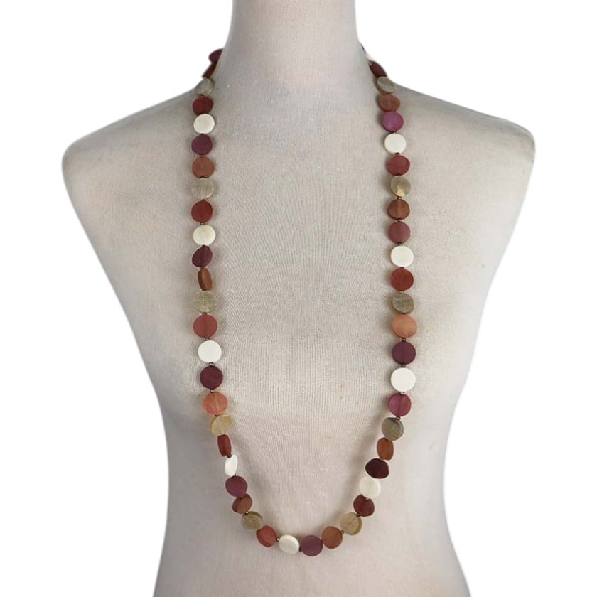 NECKLACE HORN ROSE & NATURAL DISK SMALL