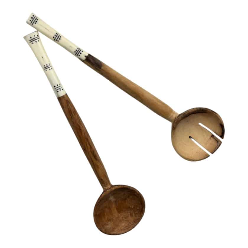 BONE/WOOD 10" ROUND HEAD SALAD SERVER NEW DESIGN